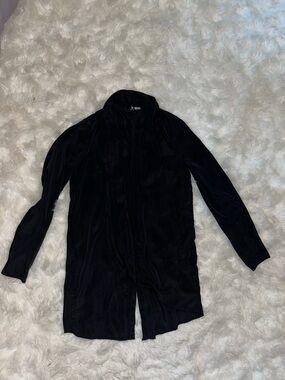 Divided Black Open-Front Longline Cardigan